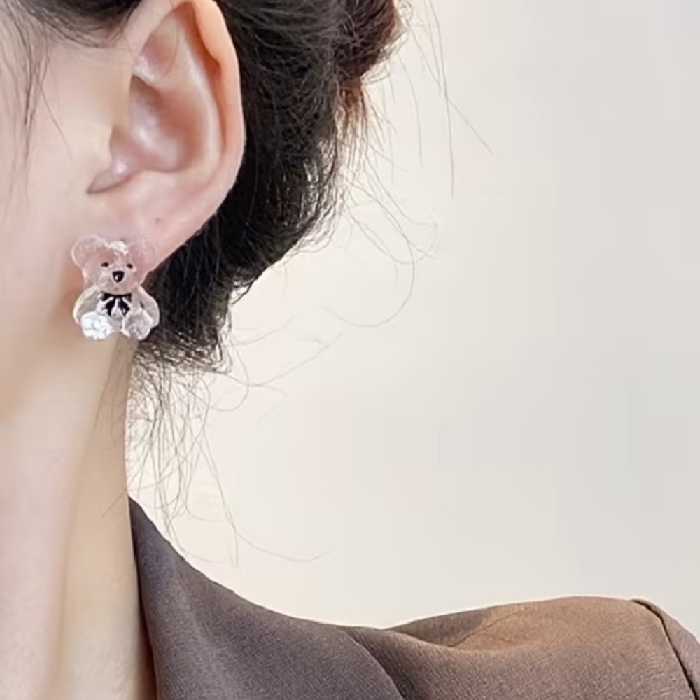 NEW Elegant Clear Bear Earrings. Unique Bear Earrings. Cute Birthday Gift 🐻 - Picture 2 of 8